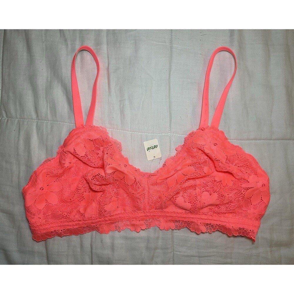 AERIE Bright Neon Pink Lace Triangle Wireless Romantic‎ Bralette SIZE XL NWT